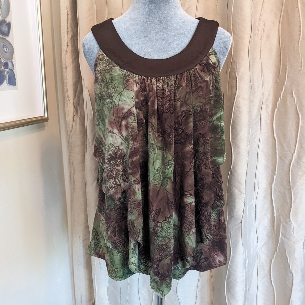 Dressbarn Y2K Fairy Grunge Velvet Burnout Tank Top M Tiered Paisley Whimsigoth